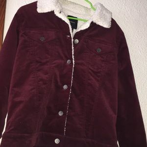 Burgundy faux fur coat